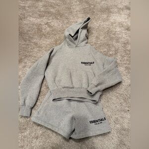 Essentials Fear of God Gray Hoodie and Shorts Set